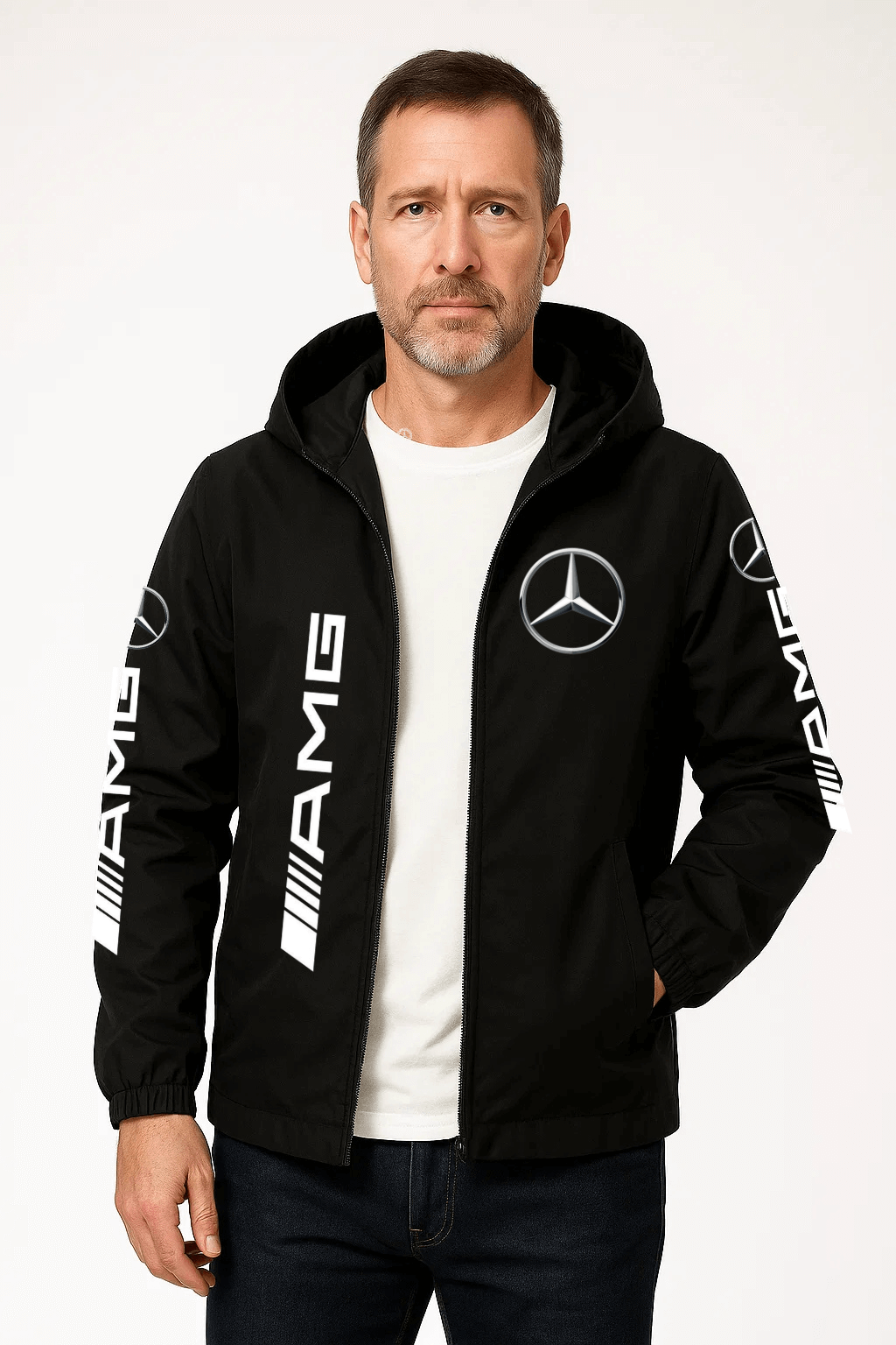 Regnjakke med hætte “AMG”